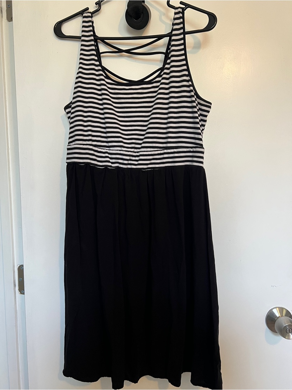 torrid Black & White Striped Tank Mini Dress with Crisscross Back